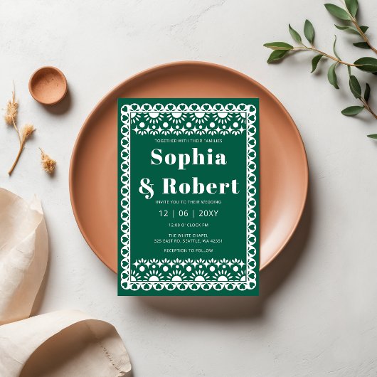 Invitation Mexique Fiesta Green Papel Picado Boho Mariage