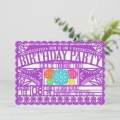 Invitation Mexique Fiesta Papel Picado Drapeau PURPLE Anniver (Debout devant)