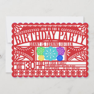 Invitation Mexique Fiesta Papel Picado Drapeau rouge Annivers