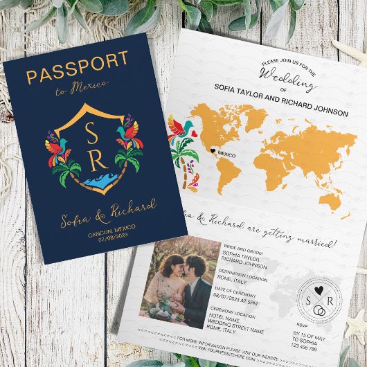 Invitation Mexique Mariage Destination Passeport Crest Palm