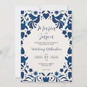 Invitation Mexique Otomi bleu Floral Élégant Mariage Fiesta (Devant)