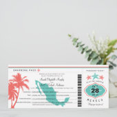 Invitation Mexique Palm Tree Starfish Boarding Pass Mariage (Debout devant)