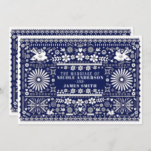 Invitation Mexique Picado Blue Livre blanc Mariage Mariage