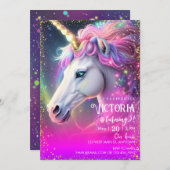 Invitation Mgical Unicorn anniversaire (Devant / Derrière)
