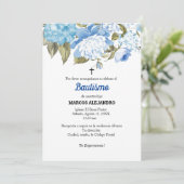 Invitation Mi Bautizo Blue Floral/bleu clair (Debout devant)