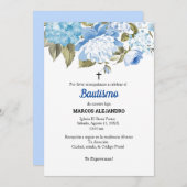 Invitation Mi Bautizo Blue Floral/bleu clair (Devant / Derrière)