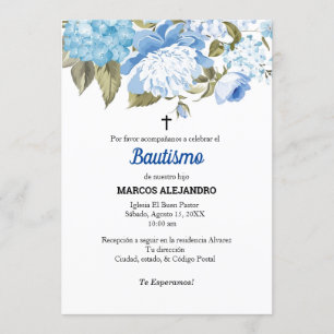 Invitation Mi Bautizo Blue Floral/bleu clair