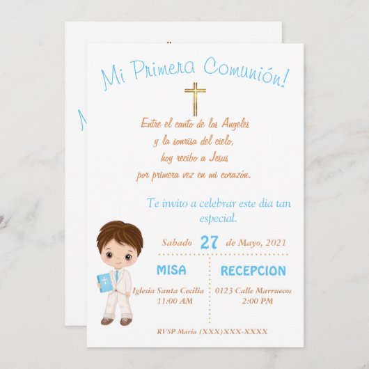 Invitation Mi Primera Comunion (Devant / Derrière)