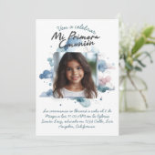 Invitation Mi Primera Comunión con foto Spanish Aquarelle (Debout devant)