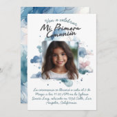Invitation Mi Primera Comunión con foto Spanish Aquarelle (Devant / Derrière)