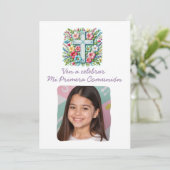 Invitation Mi Primera Comunión Cruz & Flores con foto (Debout devant)