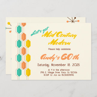 Invitation Mi-siècle moderne Anniversaire Rétro Super