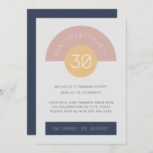 Invitation Mi-siècle Moderne Grey Blue Geo 30e anniversaire