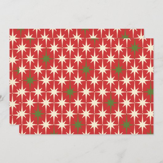 Invitation Mi-siècle Moderne Rétro Débuts de Noël Rouge (Devant / Derrière)