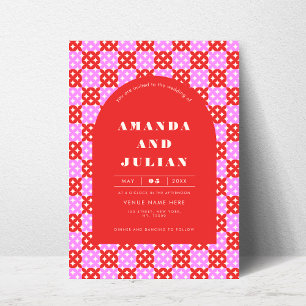 Invitation Mi-siècle moderne rose rouge tout en un Mariage