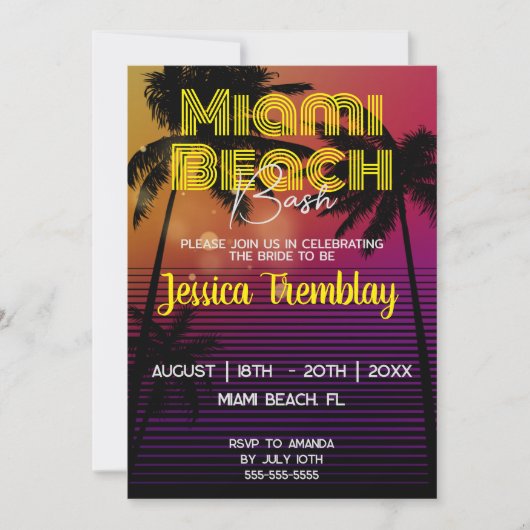 Invitation Miami Beach Bachelorette Week-end Itinéraire (Devant)