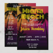 Invitation Miami Beach Bachelorette Week-end Itinéraire (Devant / Derrière)