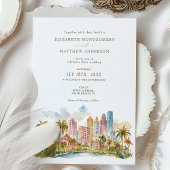 Invitation Miami Beach Destination avec Watercolor Skyline