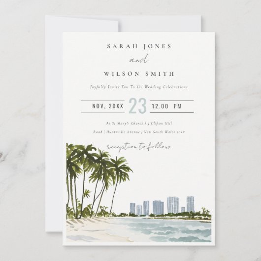 Invitation Miami Florida Aquarelle Palm Mariage paysage (Devant)