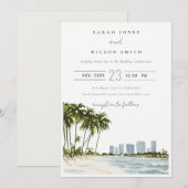 Invitation Miami Florida Aquarelle Palm Mariage paysage (Devant / Derrière)