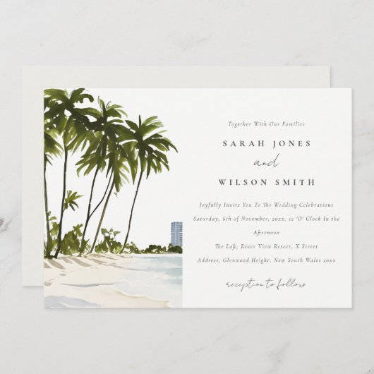 Invitation Miami Florida Aquarelle Palm Mariage paysage (Devant / Derrière)