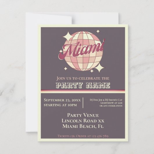 Invitation Miami Florida fête thème de la fête Invitatio (Devant)