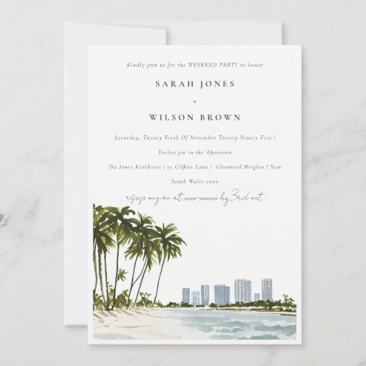 Invitation Miami Floride Aquarelle Palm Beach Week-end Fête (Devant)