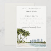 Invitation Miami Floride Aquarelle Palm Beach Week-end Fête (Devant / Derrière)
