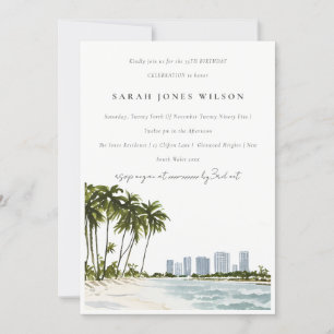 Invitation Miami Floride Aquarelle Palm Paysage Anniversaire