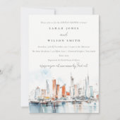 Invitation Miami Floride Skyline Aquarelle Couples Douche (Devant)