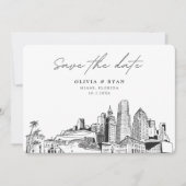 Invitation Miami Mariage Skyline Sketch Modern Enregistrer la (Devant)