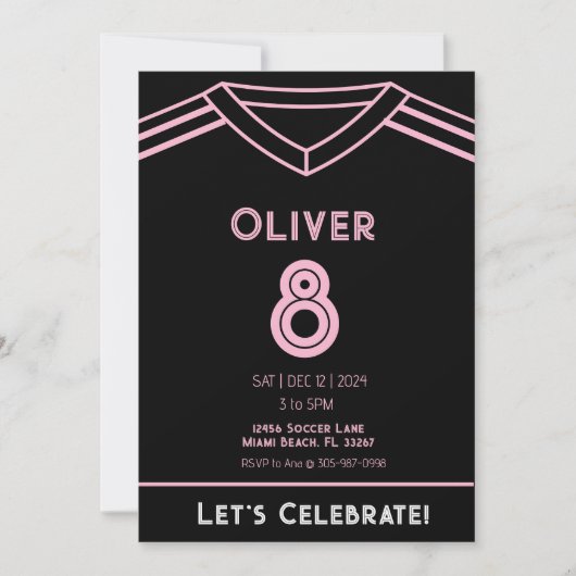 Invitation Miami Pink et Black Soccer Party Anniversaire Invi (Devant)