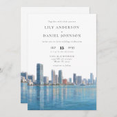Invitation Miami Skyline Watercolor Elegant Wedding (Devant / Derrière)
