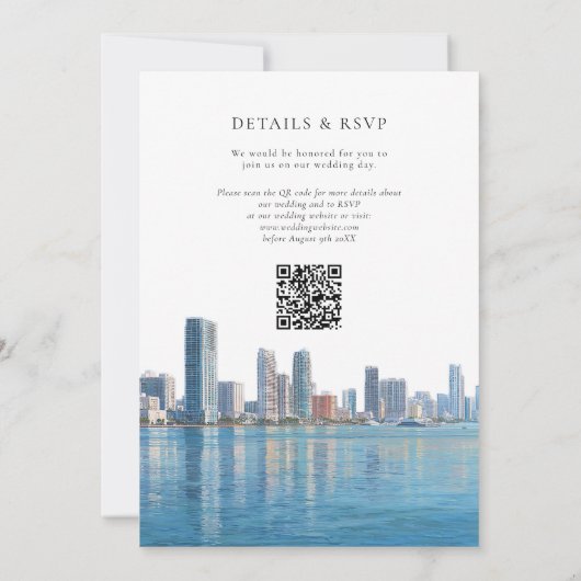 Invitation Miami Skyline Watercolor QR Code Wedding (Dos)