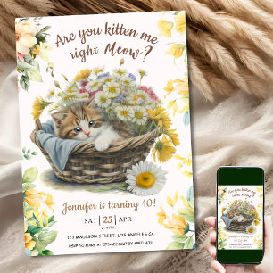 Invitation Miaou ! Joli Chaton Floral Kitty Chat 10e Annivers