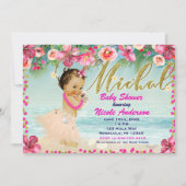 Invitation MICHAL Aloha Baby shower Hawaiian Retro Beach (Devant)