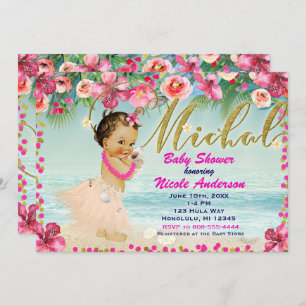 Invitation MICHAL Aloha Baby shower Hawaiian Retro Beach 