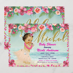 Invitation MICHAL Baby Shower Aloha Bébé Hawaïen Retro Plage 