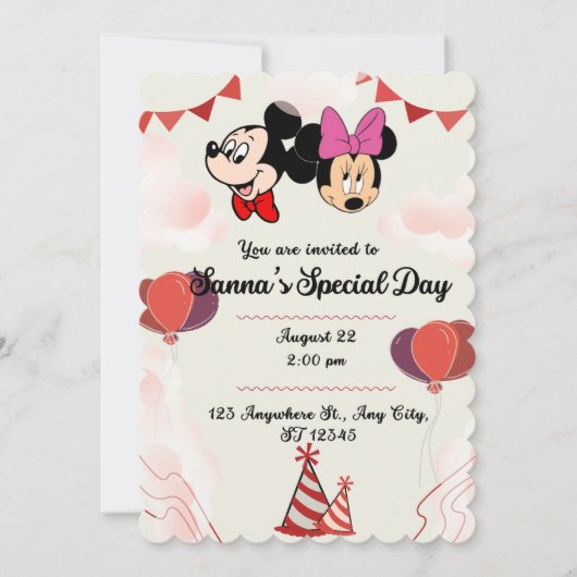 Invitation Mickey Anniversaire de enfant (Devant)