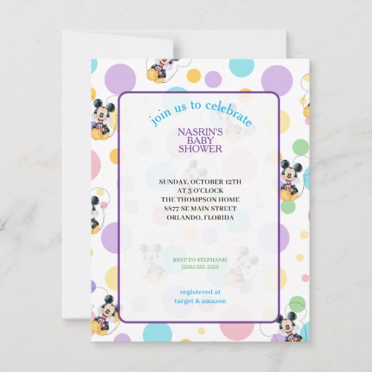 Invitation Mickey Mouse Polka Dot Baby Shower (Devant)