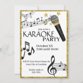 Invitation Micro doré pailleté notes de musique karaoké fête (Devant)