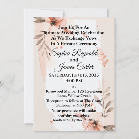 Invitation Micro intime | Élégant Mariage Elopement (Devant)