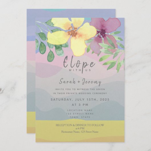 Invitation Micro-Mariage aquarelle (Devant / Derrière)