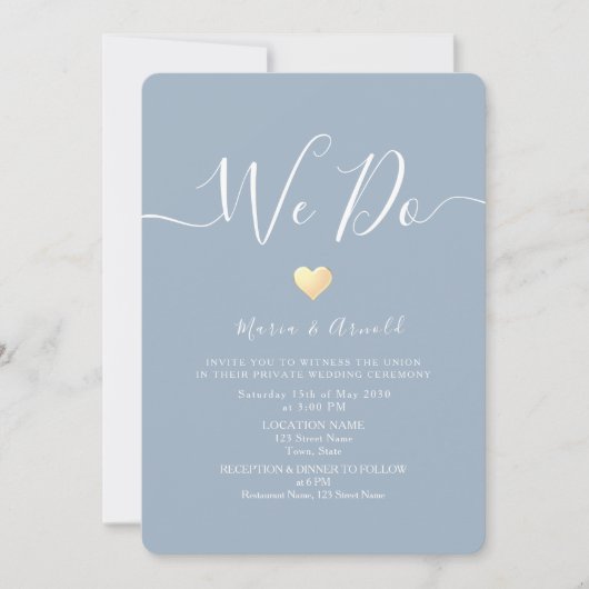 Invitation Micro Mariage bleu Dusty (Devant)