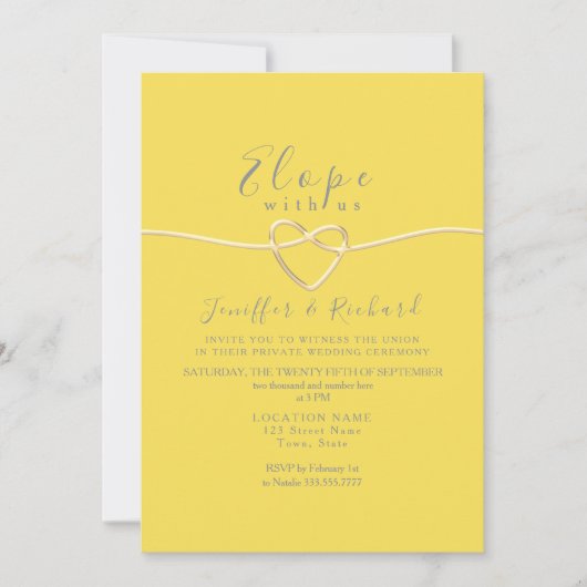 Invitation Micro-Mariage jaune et gris (Devant)
