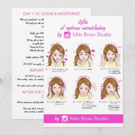 Invitation Microblading Eyebrow Instruction de suivi Pinky (Devant / Derrière)
