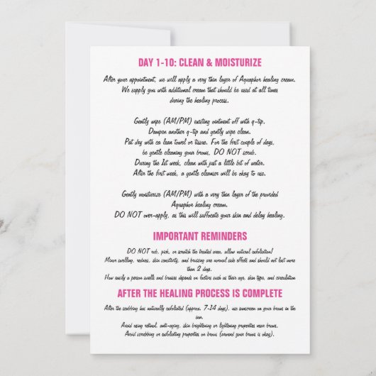 Invitation Microblading Eyebrow Instructions pour les soins p (Dos)