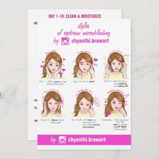 Invitation Microblading Eyebrow Instructions pour les soins p (Devant / Derrière)