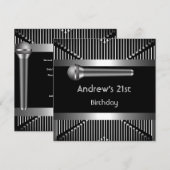Invitation Microphone Black Metal pour la fête du 21e anniver (Devant / Derrière)