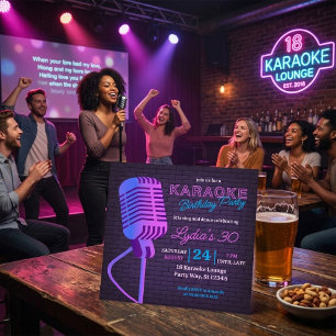 Invitation Microphone carré de fête d'anniversaire Karaoke Ne